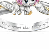 Never Forget I Love You" Silver Cute Pink Elephant Crystal Zircon Engagement Ring Accessories Lover's Gift Anniversary Jewelry