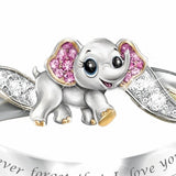 Never Forget I Love You" Silver Cute Pink Elephant Crystal Zircon Engagement Ring Accessories Lover's Gift Anniversary Jewelry
