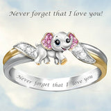 Never Forget I Love You" Silver Cute Pink Elephant Crystal Zircon Engagement Ring Accessories Lover's Gift Anniversary Jewelry