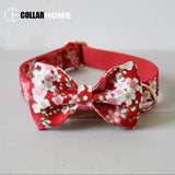 ssss  Nice handmade flower dog collar leash Chinese red pet necklace straps for medium big small dogs free engrave name metal buckles