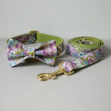 Nylon free engrave name ID bow dog collar leash for big small dog collar with gold metal buckle bow tie pet collar leash straps