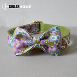 Nylon free engrave name ID bow dog collar leash for big small dog collar with gold metal buckle bow tie pet collar leash straps