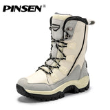 PINSEN 2019 Fashion Women Boots High Quality Mid-Calf Winter Snow Boots Women Lace-up Comfortable Outdoor Non-slip Rain Boots