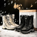 PINSEN 2019 Fashion Women Boots High Quality Mid-Calf Winter Snow Boots Women Lace-up Comfortable Outdoor Non-slip Rain Boots