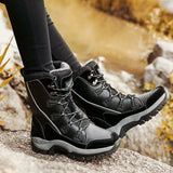 PINSEN 2019 Fashion Women Boots High Quality Mid-Calf Winter Snow Boots Women Lace-up Comfortable Outdoor Non-slip Rain Boots