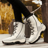PINSEN 2019 Fashion Women Boots High Quality Mid-Calf Winter Snow Boots Women Lace-up Comfortable Outdoor Non-slip Rain Boots