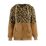 Patchwork Leopard Printed Hoodie Hooded Long Sleeve Women Sweatshirts Zip-up Pockets Fashion Autumn Winter Coat Streetwear M0607