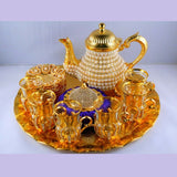 Pearl Coated Gold Turkish Tea Cups Set With Tea Pot Set of 6 perfect gift