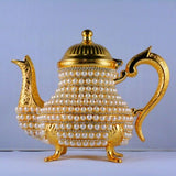 Pearl Coated Gold Turkish Tea Cups Set With Tea Pot Set of 6 perfect gift