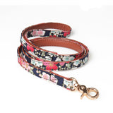 Pretty PU Leather Dog Collar Bow Flower Print Dog Leash Collar Bandana Outdoor Pet Small Dog Puppy Walking Lead Chain
