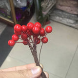 Red Mini Fake Fruit Artificial Flower Cherry Stamen Gifts For The New Year Christmas Pendant Tree Decorations Berry DecorationD