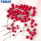 Red Mini Fake Fruit Artificial Flower Cherry Stamen Gifts For The New Year Christmas Pendant Tree Decorations Berry DecorationD