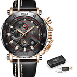 Relogio Masculino 2019 New LIGE Sport Chronograph Mens Watches Top Brand Casual Leather Waterproof Date Quartz Watch Man Clock - app80