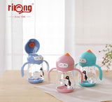 Rikang 240ml Cartoon Kids Cup Straw Bottle Children Learn Drinking Water Straw Handle Bottle Training Bottles Straw Cup