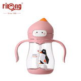 Rikang 240ml Cartoon Kids Cup Straw Bottle Children Learn Drinking Water Straw Handle Bottle Training Bottles Straw Cup