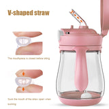 Rikang 240ml Cartoon Kids Cup Straw Bottle Children Learn Drinking Water Straw Handle Bottle Training Bottles Straw Cup