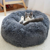 Round Plush Cat Bed House Soft Long Plush Cat Bed Pet Dog Kennel For Small Dogs Cats Nest Winter Warm Sleeping Bed Puppy Mat