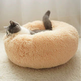 Round Plush Cat Bed House Soft Long Plush Cat Bed Pet Dog Kennel For Small Dogs Cats Nest Winter Warm Sleeping Bed Puppy Mat