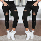 dasda  S-4XL New Cotton Casual Pants Pencil Pants Wild European and American Popular Women's Jeans Leggings Hole