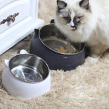 S/L Stainless Steel Cat Feeder Cat Dog Feeding Bowl Double Protection Cervical Oblique Bowls Cat Shape Cute Pet Feeder 20E