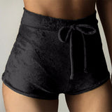 dasda  S-XL women velvet drawstring shorts plus size casual high waist 2018 winter sexy skinny booty shorts feminino