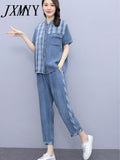 JXMYY Fashion Simple Casual Denim Suit Female Summer 2022 New Clothes Age-Reducing Temperament Top Two-Piece