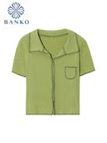 2022 New Summer Short Sleeve Women White T-shirt Fashion Polo-neck Pockets Loose Korean Green Tops Casual Trend Clothes Female