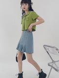 2022 New Summer Short Sleeve Women White T-shirt Fashion Polo-neck Pockets Loose Korean Green Tops Casual Trend Clothes Female