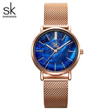 Shengke Women Watches Starry Green Dial Reloj Mujer\tLadies Wristwatch Ultra-thin Stainless Steel Strap Quartz Montre Femme Gift