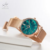 Shengke Women Watches Starry Green Dial Reloj Mujer\tLadies Wristwatch Ultra-thin Stainless Steel Strap Quartz Montre Femme Gift