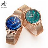 Shengke Women Watches Starry Green Dial Reloj Mujer\tLadies Wristwatch Ultra-thin Stainless Steel Strap Quartz Montre Femme Gift