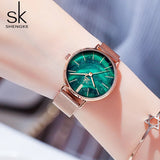 Shengke Women Watches Starry Green Dial Reloj Mujer\tLadies Wristwatch Ultra-thin Stainless Steel Strap Quartz Montre Femme Gift