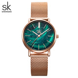 Shengke Women Watches Starry Green Dial Reloj Mujer\tLadies Wristwatch Ultra-thin Stainless Steel Strap Quartz Montre Femme Gift