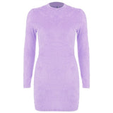 Simenual Sexy Hairy Bodycon Dress Women Autumn 2019 Fashion Dresses Party Long Sleeve Clubwear Furry Solid Basic Mini Dress Slim
