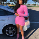 Simenual Sexy Hairy Bodycon Dress Women Autumn 2019 Fashion Dresses Party Long Sleeve Clubwear Furry Solid Basic Mini Dress Slim