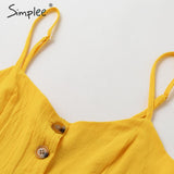 Simplee Elegant button women dress Pocket polka dots yellow cotton midi dress Summer casual female plus size lady beach vestidos