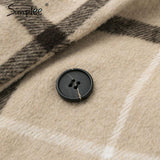 Simplee Elegant plaid women tweed coat Buttons pockets autumn winter female blend coats V neck office ladies warm long overcoats