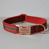 Soft ribbon engraved dog collar rope pet leash straps Chinese red christmas gift metal buckles dog necklace accessories factory