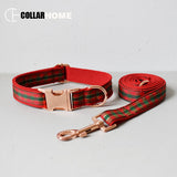 Soft ribbon engraved dog collar rope pet leash straps Chinese red christmas gift metal buckles dog necklace accessories factory