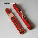 Soft ribbon engraved dog collar rope pet leash straps Chinese red christmas gift metal buckles dog necklace accessories factory