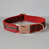 Soft rose gold ribbon cloth dog collar rope pet leash straps Chinese red christmas gift comfortable adjustable dog necklace