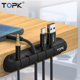 TOPK Silicone USB Cable Winder Desktop Cable Tidy Management Multipurpose Clips Cables Holder for Mouse Headphone Wire - app80