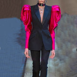 TWOTWINSTYLE PATCHWORK HIT COLOR WOMEN'S BLAZER PUFF SLEEVE NOTCHED FEMALE BLAZERS 2019 AUTUMN PLUS SIZE FASHION NEW CLOTHING