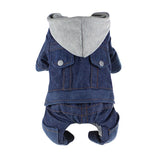 Thickend Pet Dogs Hoodies Warm Winter Cool Dog Denim Coat Four Legs Cotton Little Puppy Dogs Clothes with Color Matching Hat