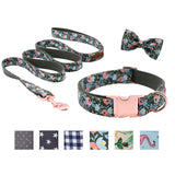 Unique Style Paws Dog Collars or Leash Flower Print with Sturdy Cotton Tape Collar for Pets