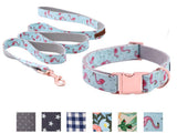 Unique Style Paws Dog or Cat Collar or Leash Set Pink Flamingo with Pure Cotton Bows for Pets