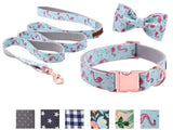 Unique Style Paws Dog or Cat Collar or Leash Set Pink Flamingo with Pure Cotton Bows for Pets