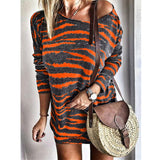 VOZRO 2019 Round Neck Stripe Long Sleeve Will Sexy Autumn Winter Sweater Party Fall Dress Women Vestido Clothes Befree Vintage