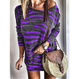 VOZRO 2019 Round Neck Stripe Long Sleeve Will Sexy Autumn Winter Sweater Party Fall Dress Women Vestido Clothes Befree Vintage