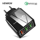 Venroii 3 USB Mobile Phone Charger Adapter QC3.0 EU Plug for iPhone XR X Xiaomi Smartphone Fast Charging for Huawei Quick Charge